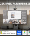 Game Changing 4K Webcam Built For Seamless Hustle Ready Video Calls Optimized For Teams Zoom Google Meet With Zero Friction Remote Setup And Hassle Free Usb Plug In Graphite on a monitor during a video call.