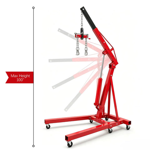 No Sweat 4400 Pound Engine Hoist Cherry Picker With Adjustable Telescopic Boom max height 100 inches for garage tasks.