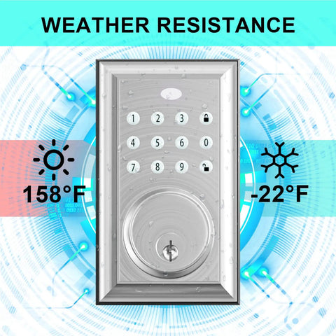 Keypad Deadbolt Entry Set With Handle In Satin Nickel, Keyless Entry For Up To 50 Codes, Auto Lock, Weather Resistant Display