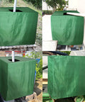 Green 275 Gallon IBC Tote Cover Slick Waterproof Hood Hella Durable Sunshade For Garden Rain Water Tank in various angles.