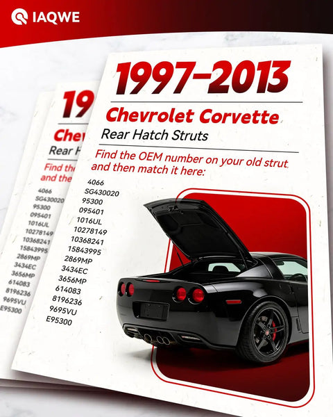 1997-2013 Chevrolet Corvette Rear Hatch Struts shown with open trunk for OEM replacement gas lift support installation.