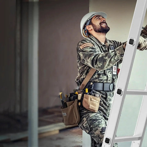 All In One 7 In 1 Folding Ladder For Home And Outdoor Use Telescoping A Frame To 12 Ft Reach With 3 Steps, aluminum worker indoors