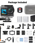 Brave 4 Pro Action Camera Bundle With Waterproof Floating Grip And Accessory Kit Gear Up For 4K30 Video And 20MP Photos, EIS, gray case, accessories