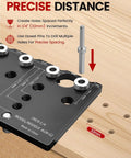 Precision 7 Hole Shelf Pin Jig And Woodworking Drill Guide For Bang On Point Cabinet Hardware Setup showing precise hole spacing.