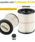 Red Stripe Vacuum Cartridge Filter Replacement For Wet Dry Vacuums 5 To 32 Gallon And Larger 2 Pack shown with dimensions