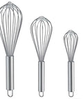 Front view of 3 Pack Stainless Steel Balloon Whisks Set For Cooking, Blending, Beating And Stirring, Heavy Duty 8, 10, 12 Inch wires