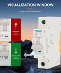 1 Pole 110-240V 6A Miniature Circuit Breaker with thermal magnetic trip, shown with visualization window for solar AC systems.