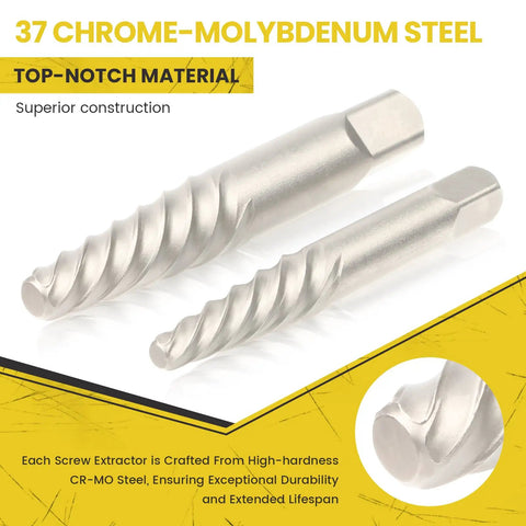 Close-up of two chrome-molybdenum steel screw extractors from the 18 Piece Screw Extractor Set With Left Hand Drill Bits In Cobalt