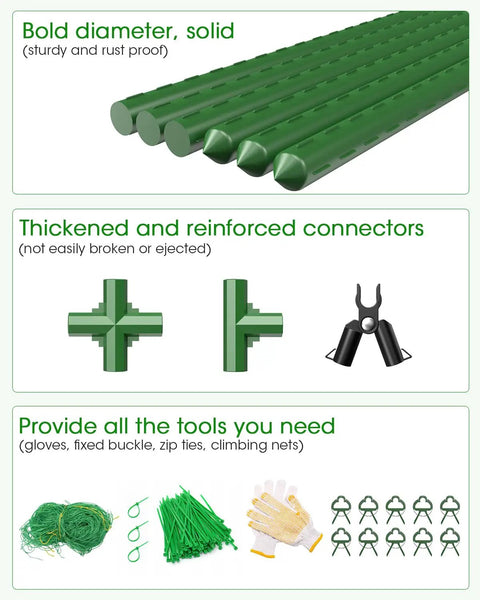 Bold green steel pipes and connectors included in Two Pack A Frame Cucumber Trellis Garden Trellis For Climbing Plants Outdoor