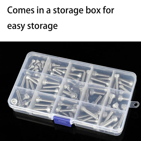 Rust Resistant 304 Stainless Steel Cup Head Hex Socket Screws Set With Nuts And Washers M3 M4 M5 Must Have For DIY Home Renovation Indoor Or Outdoor Use Bulk Pack Of 200 Pieces in storage box