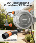 Tough As Nails Retractable Garden Hose Reel with wall mount and nozzle, UV-resistant casing, 85 ft hose