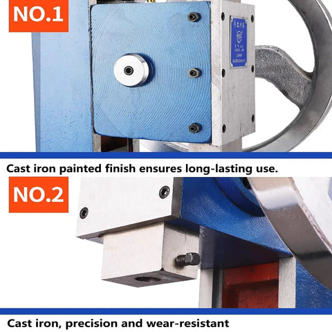 Heavy Duty Cast Iron Arbor Press With Oversized Handwheel For Stamping Bending And Forming 1320 Lbs close-up of painted finish and precision components.