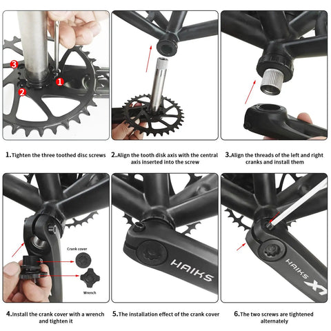 Installation steps for 1x Mountain Bike Crankset 170mm With 36T Chainring and Bottom Bracket 6061 Alloy Hollowtech Crank