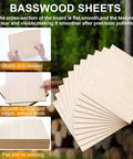Basswood sheets, unfinished light wood, 12x12 inches, 1/8 inch (3 mm) thick, fanned stack for crafts