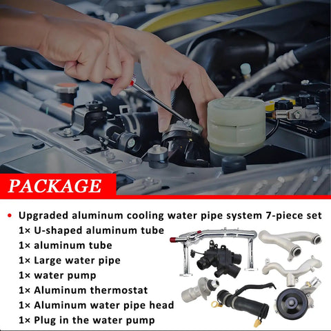Heavy Duty Aluminum Cooling System Replacement Kit For Jaguar And Land Rover 2010 To 2020 3.0L 5.0L Engines shown in engine bay.