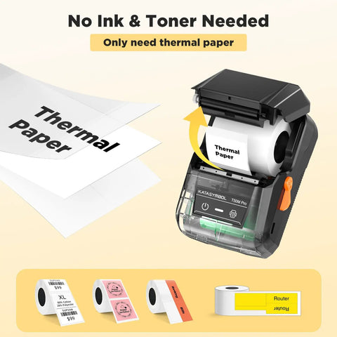 Slick Wireless Bluetooth Label Maker With Smooth Wide Format Printing And Included Tape Roll For No Fuss Home Organization Small Biz Branding And School Supplies showing thermal paper loading.