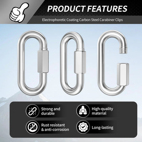 15 Pack Heavy Duty Chain Hooks Quick Links In 304 Stainless Steel One Quarter Inch Locking Carabiners Anti Rust Chain Connectors.