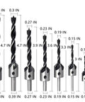 Heavy Duty 23 Piece Woodworking Drill Set Featuring Kickass Chamfer Countersink Bits And Wood Plug Cutters Crafted From High Speed Steel with various bit sizes.