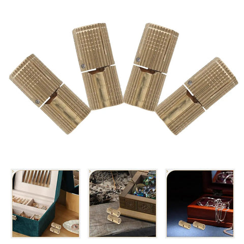 Hidden Brass Barrel Hinges Set Eight Pack For Jewelry Boxes And Cabinets; textured cylinder shape hinges in brass.
