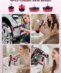 Pink Cordless Drill Kit With 220 Pieces 21V Power Drill And Tool Set For Women Includes Magnetic Wristband Screwdriver Set Socket Kit Carry Bag And More For DIY Home Projects being used with classic brush heads for cleaning various surfaces.