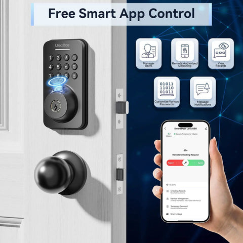 Smooth Operator Wifi Smart Door Lock With Polished Matte Black Knob And Lightning Quick Fingerprint Scanner Plus No Sweat App Setup Keyless Entry For Airbnb Hosts