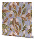 Top Shelf Hand Drawn Botanical Vinyl Wallpaper Featuring Subtle Leather Texture Hella Durable Commercial Wallcoverings in purple, 2ft x 27ft.