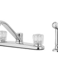 Two Handle Kitchen Faucet With Side Spray In Polished Chrome For Easy Control And Quick Cleanup Durable Brass Sleek Round Knobs