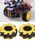 Mecanum wheel set, 60mm ABS yellow wheels with black rollers for omnidirectional DIY robot car (two pairs)