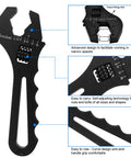Adjustable Aluminum Fitting Wrench For AN Hose Fittings 3AN Through 16AN, black with measurement gauge, featuring ergonomic grip