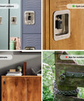 Master Lock black 3-digit combination padlock installed on metal gym locker