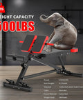 Adjustable Weight Bench For Home Gym And Roman Chair, 500 Lb Capacity, with elephant on black steel frame in room