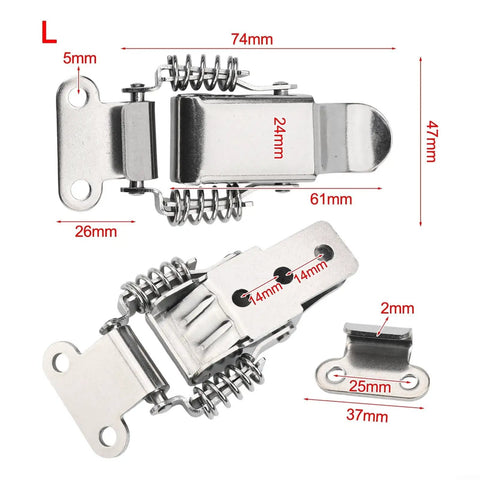 Large spring loaded latch from Spring Loaded Latch Set 4Pcs Stainless Steel Draw Latch Hardware, dimensions labeled in millimeters.