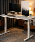 Premium Electric Standing Desk With Dual Motor For Height Adjustable Workstation featuring Solid Carbon Steel Frame in white color.