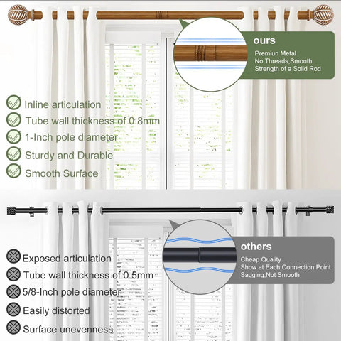Comparison of Wood Boho Curtain Rods for Windows with heavy duty adjustable rustic finish and a cheaper alternative.