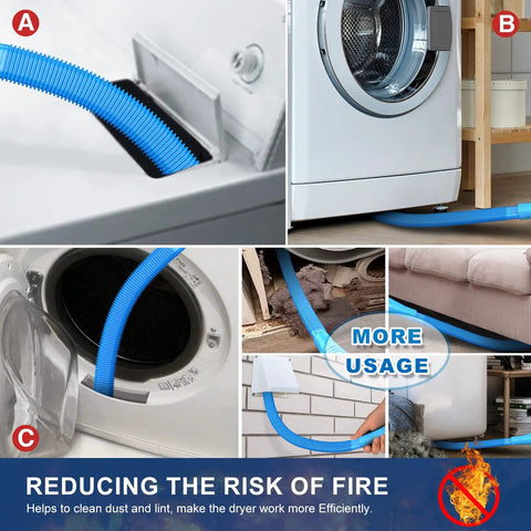 Two Piece Dryer Vent Cleaner Kit With Lint Vacuum Attachment And Lint Remover Brush For Power Washer And Dryer Vent Hose Cleaner Replacement Parts Deep Clean To Eliminate Years Of Lint And Boost Dryer Efficiency shown in use.