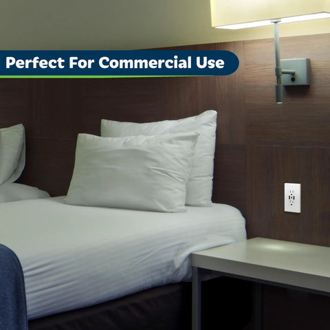 4.2A Go-To 3 Port USB Wall Outlet With Type C And Type A Ports 15 Amp Receptacle installed in bedroom wall next to bed