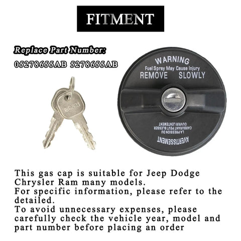 Locking Gas Cap For Jeep Dodge Chrysler Ram SUVs And Trucks With Keyed Lock 05278655AB 5278655AB and keys