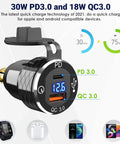No Sweat Setup Usb C 30W PD3.0 Fast Charger For 12V To 24V European Motorcycles Hella Din Slot Converter close-up with display