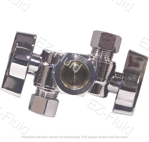 Chrome-plated brass dual-outlet angle stop valve with two wheel handles for water lines