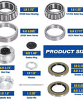 Boat trailer axle bearing kit, 4-set with inner/outer bearings, races, grease seals, dust caps, plugs, cotter pins