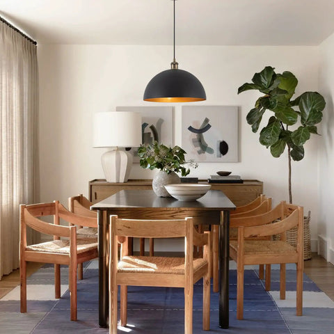 Industrial Black Pendant Light With Gold Finish Large 13.78 Inch Dome Fixture Retro Pendant Lighting For Kitchen Island Dining Room Bedroom Hallway Living Room Farmhouse Style And Modern Vibe