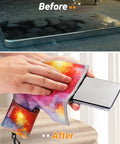 Two-sided microfiber glasses cleaning cloth with colorful tie-dye pouch and keychain, 4x6 inches.