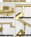 Golden Finish 6 Light LED Track Lighting Kit With Rotatable Heads detail, focusing on brushed gold finish components and connections.