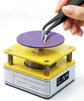 Pro Tier Mini Grinding Machine Featuring Digital Display And 10000 Rpm Speed for polishing tweezers on a yellow base.