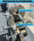 Mini Lathe Burnishing Tool Dishing Out Slick Metal Polish With Tough Bearing Steel Rollers demonstrating rough to mirror finish transformation.