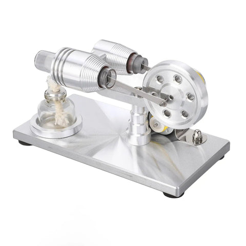 Engine Generator For Science Projects And STEM Learning With Durable Brushed Stainless Steel Base CNC Machined Frame Thick Glass Heating Cylinder Hands On Educational Toy For Curious Kids And Makers, silver bench top
