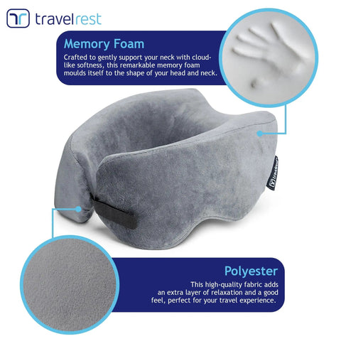 Nest Neck Support Pillow For Travel Memory Foam Travel Pillow For Long Flights Compact Washable Gray Ergonomic Design