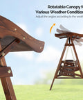 Close-up of the adjustable canopy on a Porch Swing With Stand And Canopy, Waterproof Outdoor Patio Swing With Cup Holder.