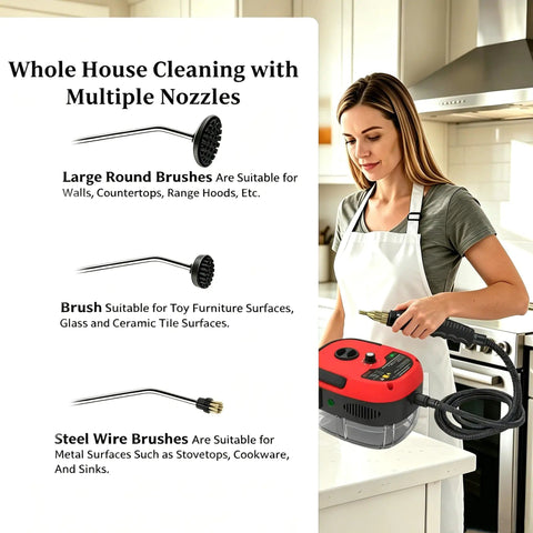 Woman using 2500W Handheld High Temperature Steam Cleaner With 6 Adjustable Steam Levels And 105 Degrees Celsius Steam Temperature