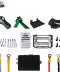 Components of Beefed Up 3000 Lb 12V Electric Winch With Steel Cable, Wireless Remote And Wired Handle, IP67 Waterproof, 4-Way Roller